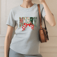 thumbnail image 3 of Varsity MERRY T-Shirt | Gingerbread Stripe Graphic Tee | Christmas Top, 3 of 7
