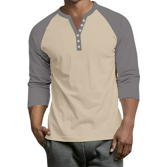 Resicozy 2025 Henley Shirts for Men Raglan 3/4 Sleeve Vintage Baseball T-Shirts Fall Casual Loose Fit Sport Athletic Tee Tops Gray L