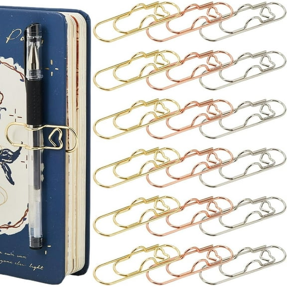1 Box 18Pcs 3 Colors Heart Pen Clip Metal Pencil Clips Multifunctional Rose Gold Silver Carbon Steel Paperclip Portable Large Size Holder