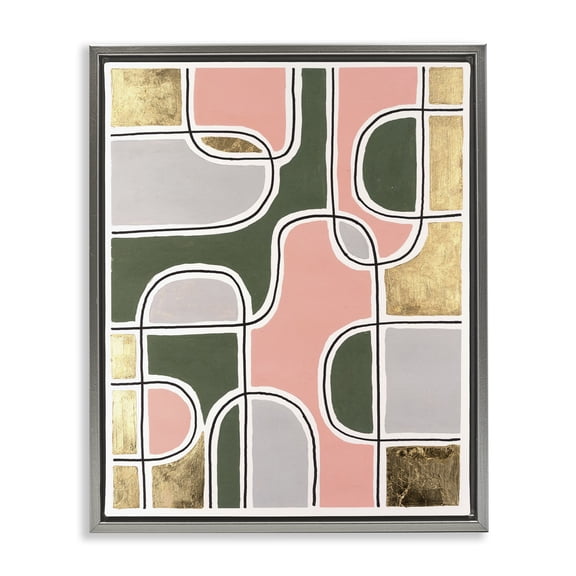 Stupell Industries Mid-Century Modern Shapes & Glam Gray Floating Frame Canvas Art, 17 x 21, by Michael Willett