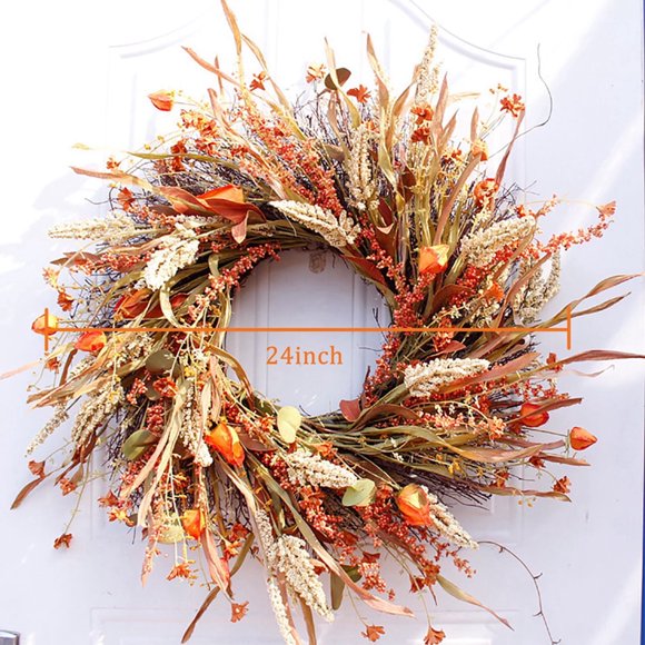 Fall Wreath 24 Inches with Wheat and Straw Large Farmhouse Autumn Harvest Wreath for Front Doo