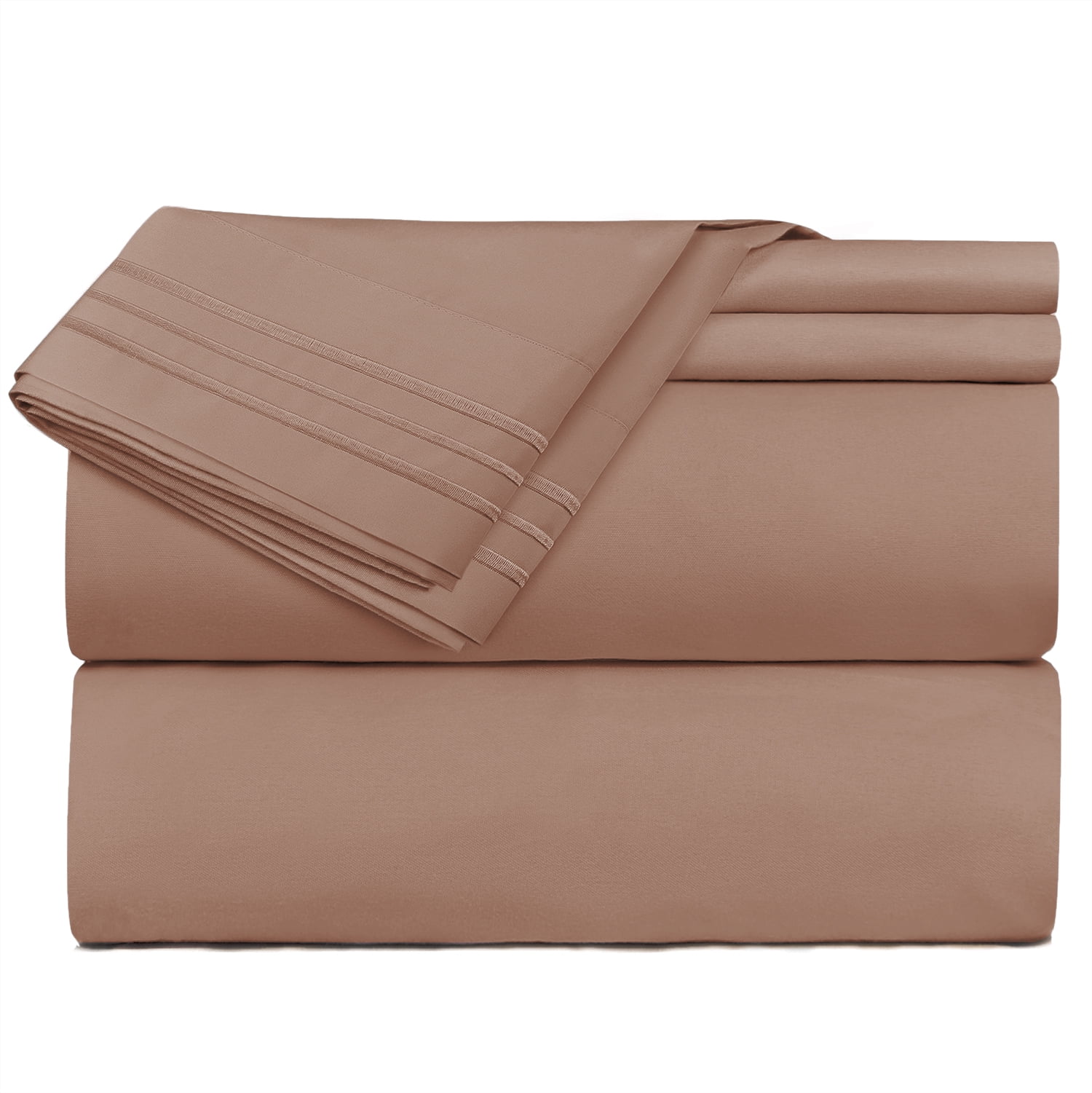Clara Clark Premier 1800 Microfiber Collection 3-Line Bed Sheet Set, Twin XL Size, Taupe Sand