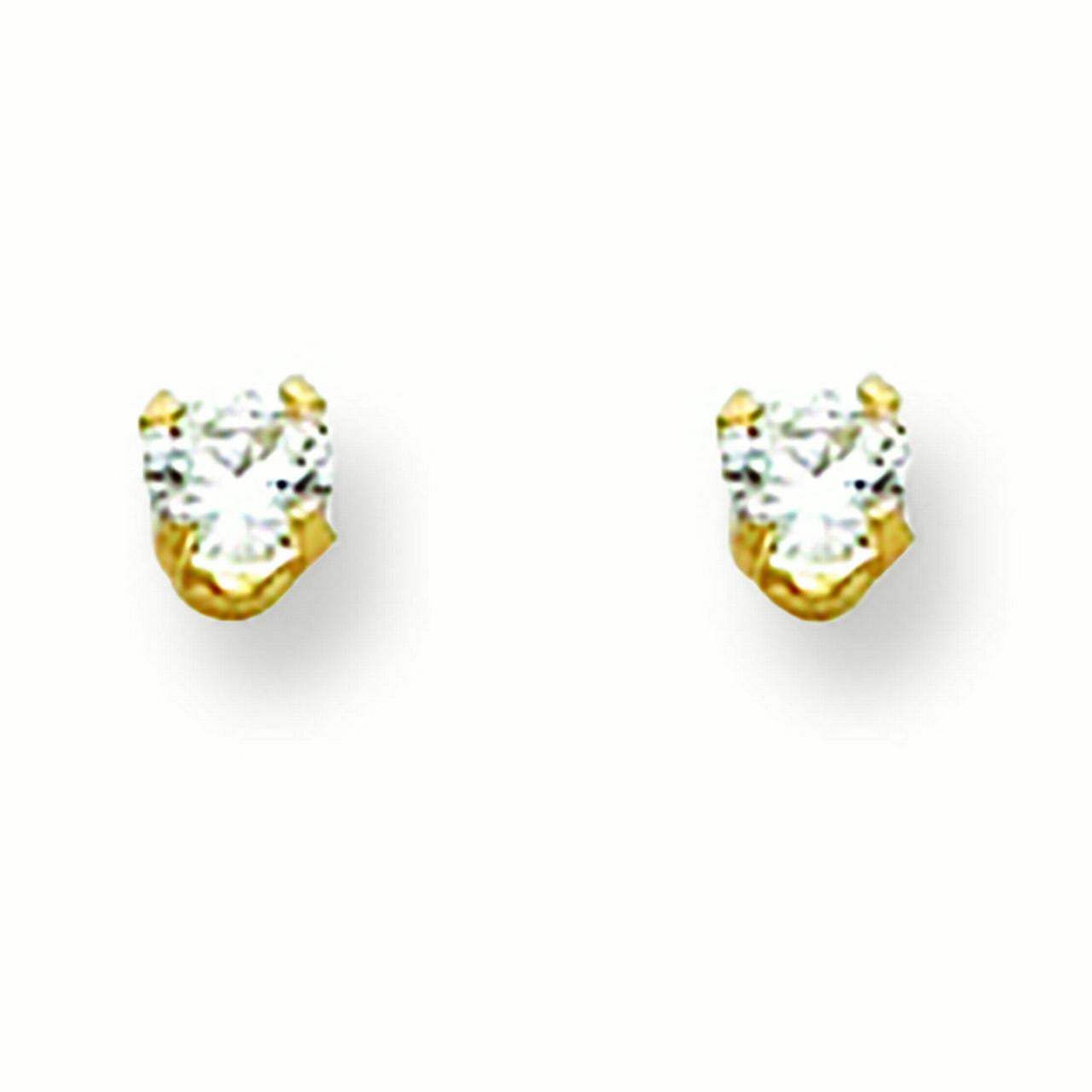 14K Yellow Gold Childrens Inverness 5 MM Heart with Pink CZ Stud Earrings