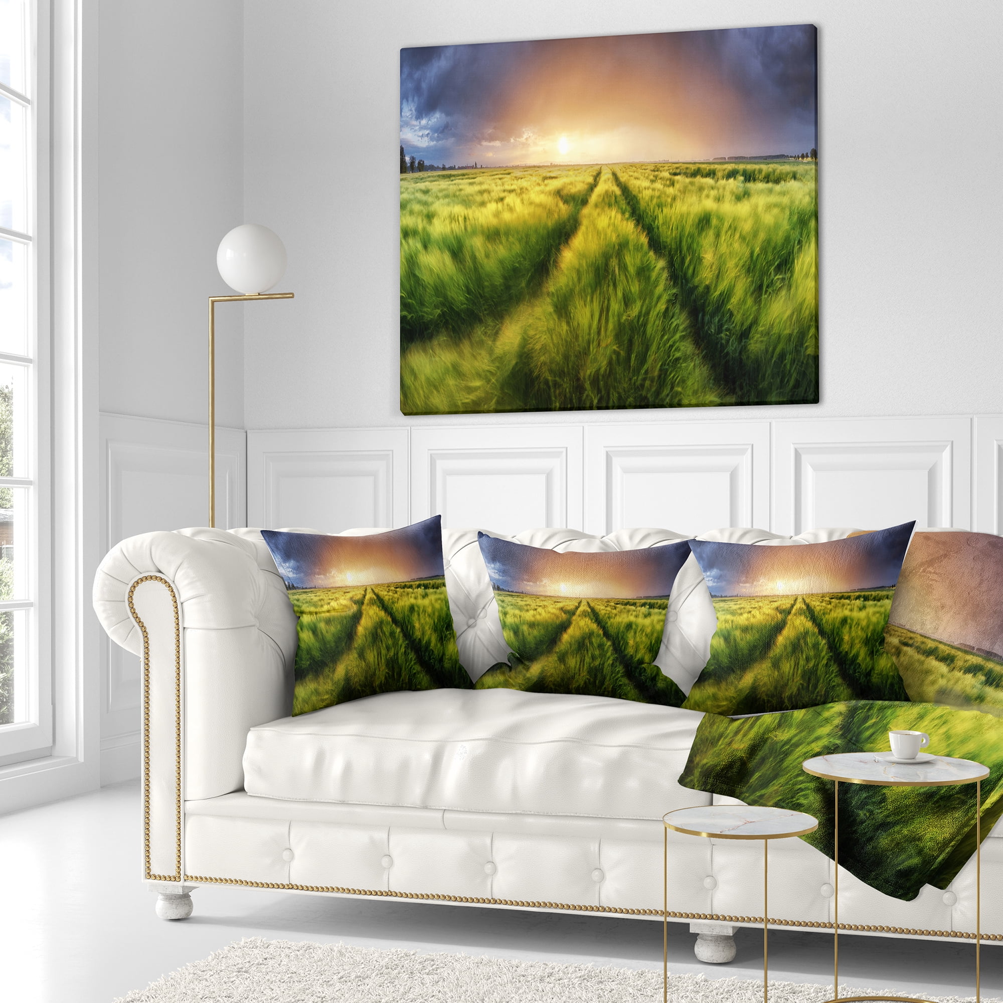 Designart Storm and Light on Meadow - Landscape Printed Throw Pillow - 18x18