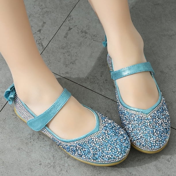 Zapatos de niña, zapatos de princesa, zapatos de primavera y otoño, zapatos planos de suela blanda, zapatos de baile de rendimiento con diamantes brillantes para niñas, zapatos de cuero