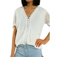 thumbnail image 6 of Qmyliery Women Loose Jacquard T-shirt, Adults Casual Solid Color Short Sleeve V-neck Lace Shirt, 6 of 9