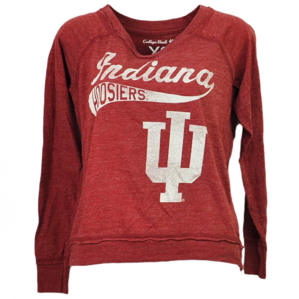 NCAA Indiana Hoosiers Long Sleeve Tshirt Tee Burgundy Womens Loose Fit XSmall by College Vault