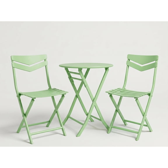 Collapsible 3-Piece Patio Bistro Set – Steel Garden Table & 2 Chairs – Stylish Slatted Arrow Backrest – Non-Slip, Space-Saving Outdoor Furniture for Balcony, Porch, or Garden – Grey
