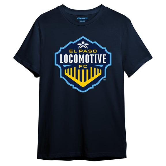 Icon Sports Youth Kids USL Soccer Club Graphic Print Logo Short Sleeve Cotton T-Shirt | El Paso Locomotives, Navy, X-Large