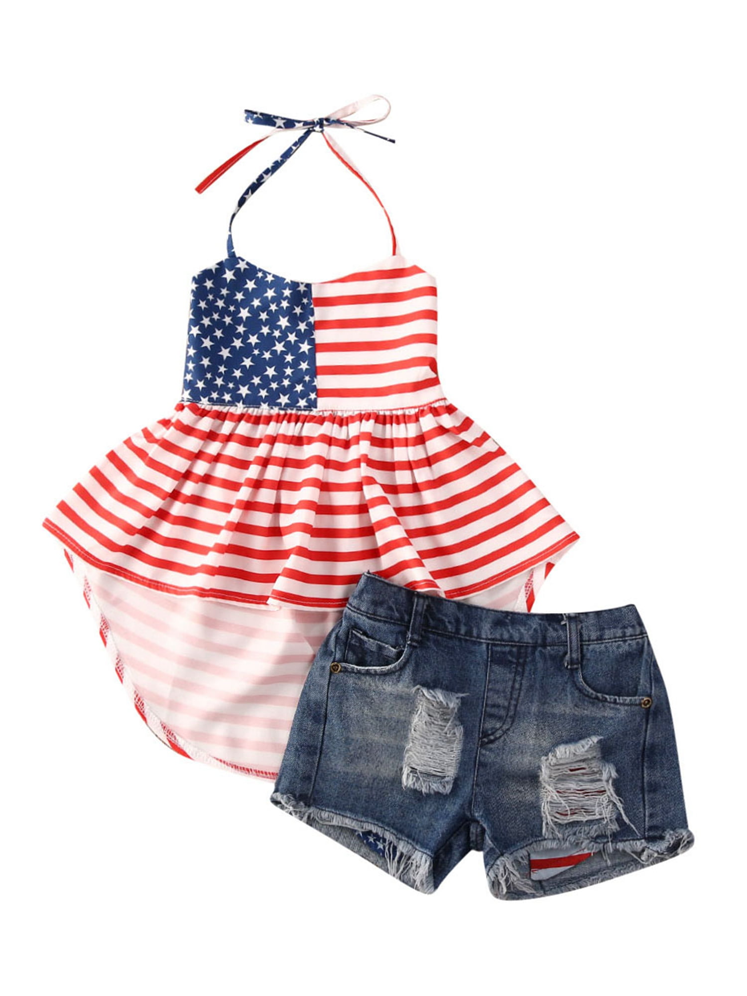 Denim Jeans Shorts Kehen Kid Toddler Girl Summer Clothes 2pc Striped Print T-Shirt 