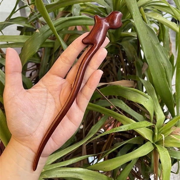 Horquilla antigua tallada en madera de sándalo rojo lobular, placa para el cabello, artesanías de madera pulida a mano, regalos antiguos de caoba