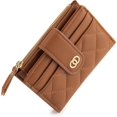 thumbnail image 1 of Cartera pequeña acolchada para mujer, de piel sintética, plegable, con bloqueo RFID, de gran capacidad, con bolsillo para monedas con cremallera, color marrón, 1 of 5