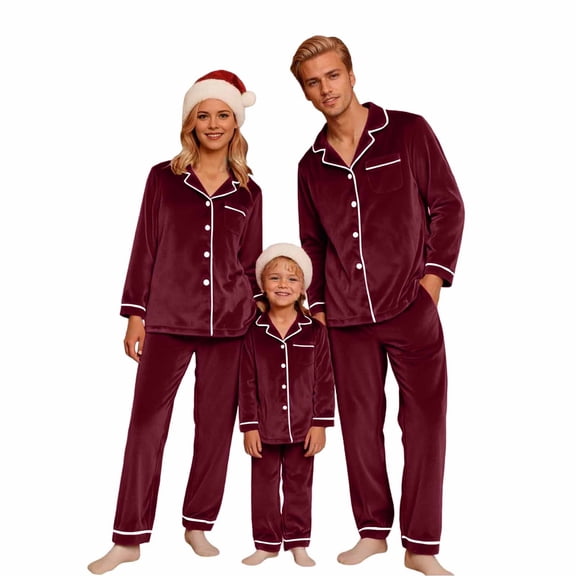 Christmas Matching Pjs Family Flannel Pjs Long Sleeve Button down Nightwear Set Warm Pajama Sets Mom and Me Matching Pajamas