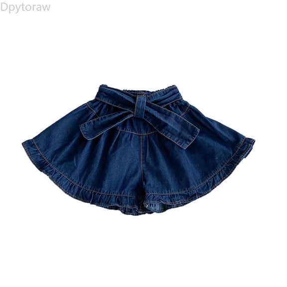 Dpytoraw Girls Denim Skort, Bow Flounce Ruffle Trim for Summer Casual Blue Size 2-3 Years