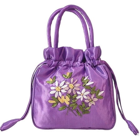 Embroidery Satin Silk Drawstrings Handbags Jewelry Pouch Bag Coin Purses Key Bags Cash Money Purse Jewelry Gift for Women Girls(white)