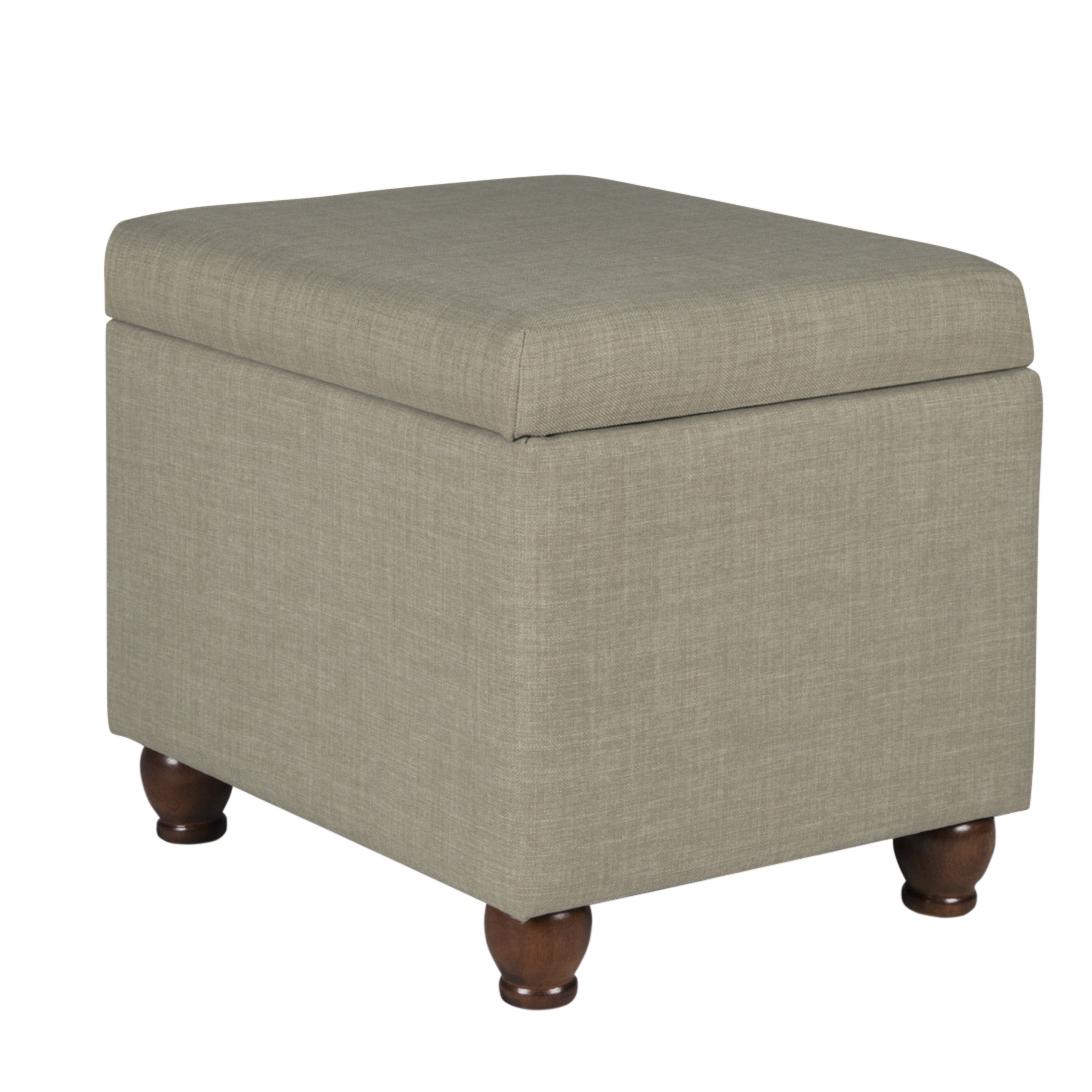 Square Fabric Upholstered Wooden Ottoman with Hidden Storage and Bun Feet, Gray and Brown- Saltoro Sherpi