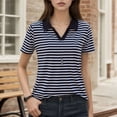 thumbnail image 4 of Stylish Women's T-Shirts with Collared V Neck Design Striped Pattern for Everyday Casual and Work Attire for Spring and Summer Seasons, 4 of 4