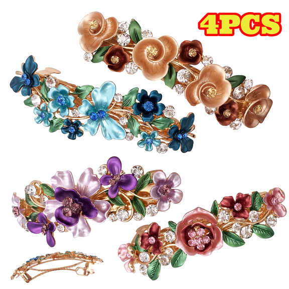 4pcs French Hair Barrettes for Women, Elegant Metal Flower Hair Clips Clasps for Bridal Bridesmaid