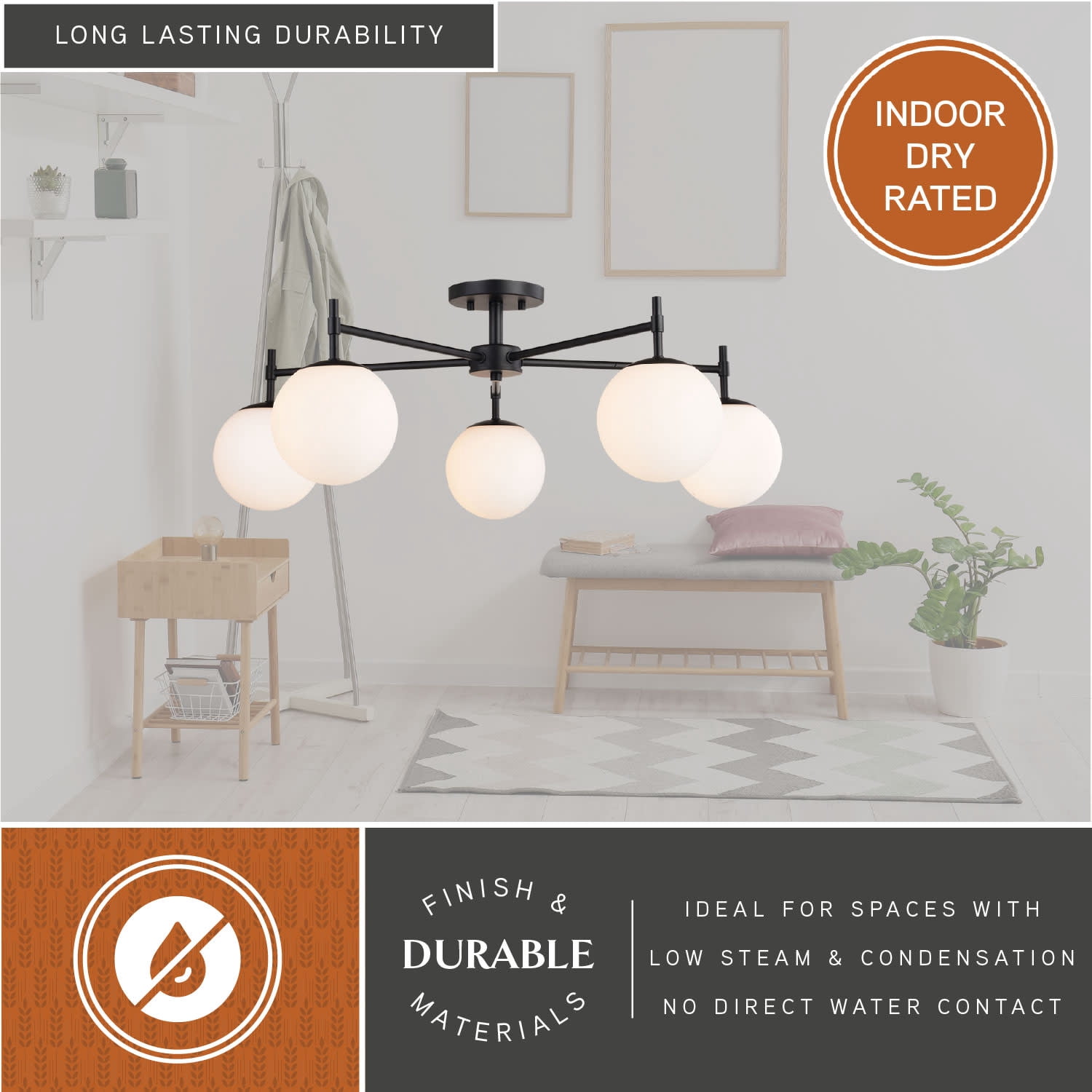 Armitage 32-in W Matte Black Semi Flush Mount Ceiling Light Fixture White Glass Globe Shade, LED Compatible