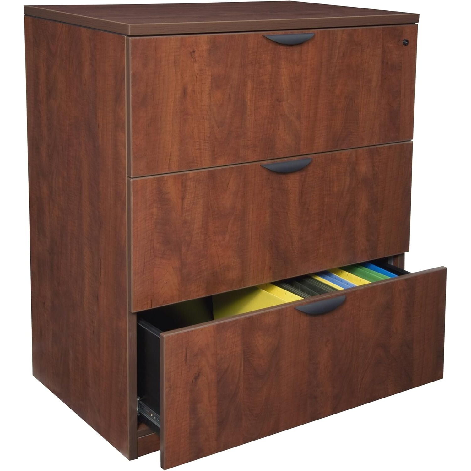 HomeStock Rococo Radiance Lateral File Cabinet in Cherry, Stylish and Durable Office Filing Storage Solution with Spacious Drawers for Documents and Files