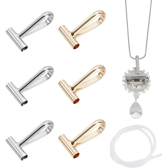 6Pcs 2 Colors Pin to Pendant Converters Metal Transfer Brooch Charms Converter with 1 Strand Tube for Changing Brooches Pins to Pendant for DIY