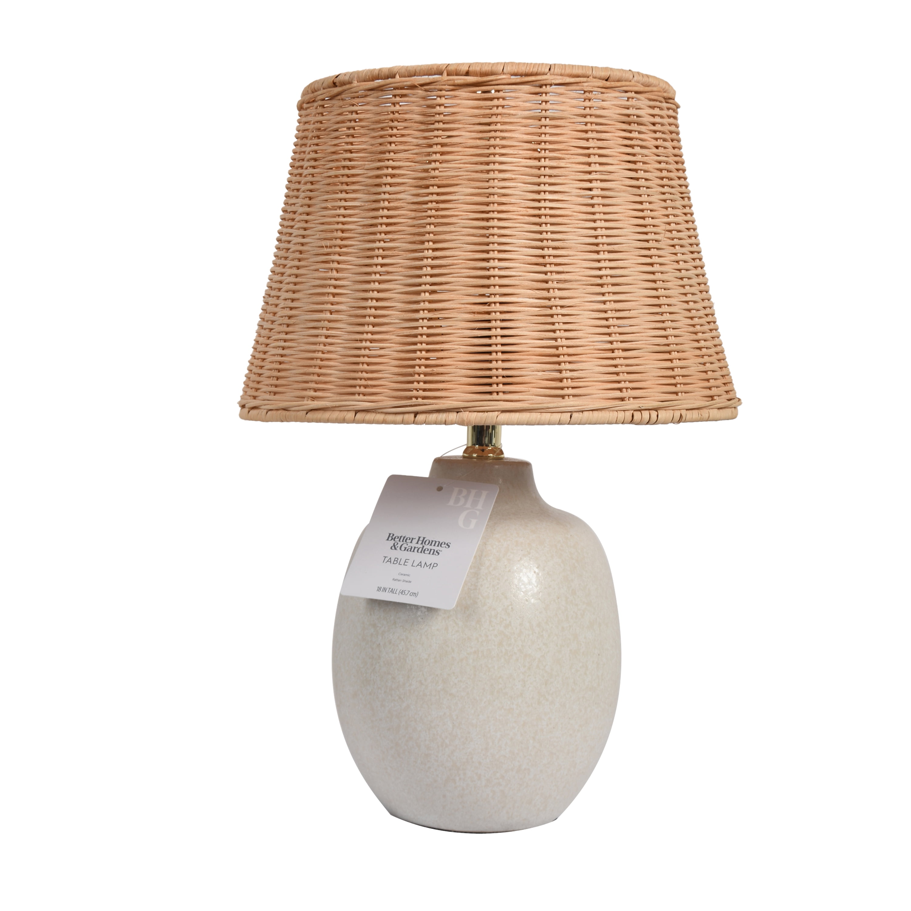 Better Homes & Gardens Cream Ceramic Table Lamp with Rattan Shade, 18 Inches