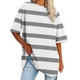 thumbnail image 4 of Prolriy Tank Tops for Women Lady's Summer Short Sleeve Striped Loose Round Neck T Shirt Womens Tops Summer Tops for Women Trendy Grey M, 4 of 4