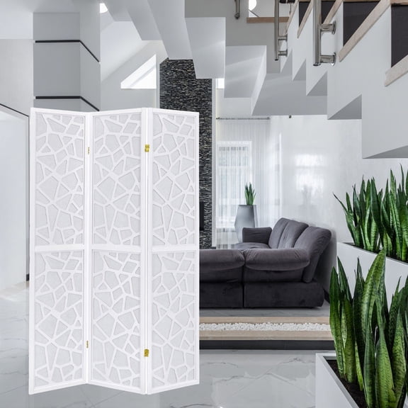 Legacy Decor 3 Panel Room Divider with Mosaic Cuts White Color
