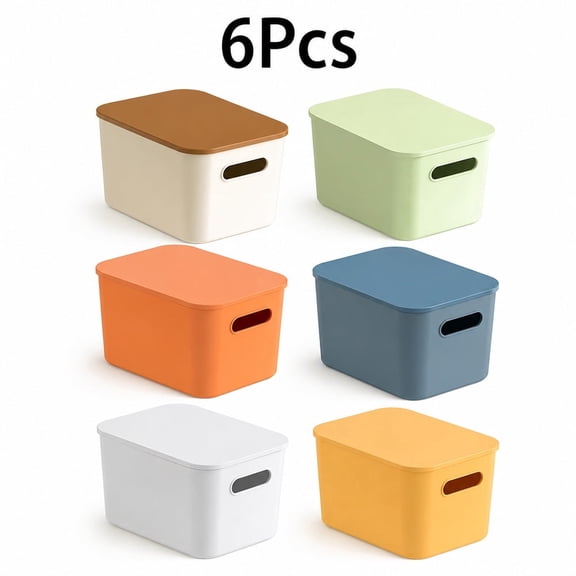 6 Pcs Plastic Storage Bins with Lids, Multicolor Stackable Storage Containers for Home Organization, Utility Organizer Boxes for Living Room, Bedroom and Summer Pantry Storage