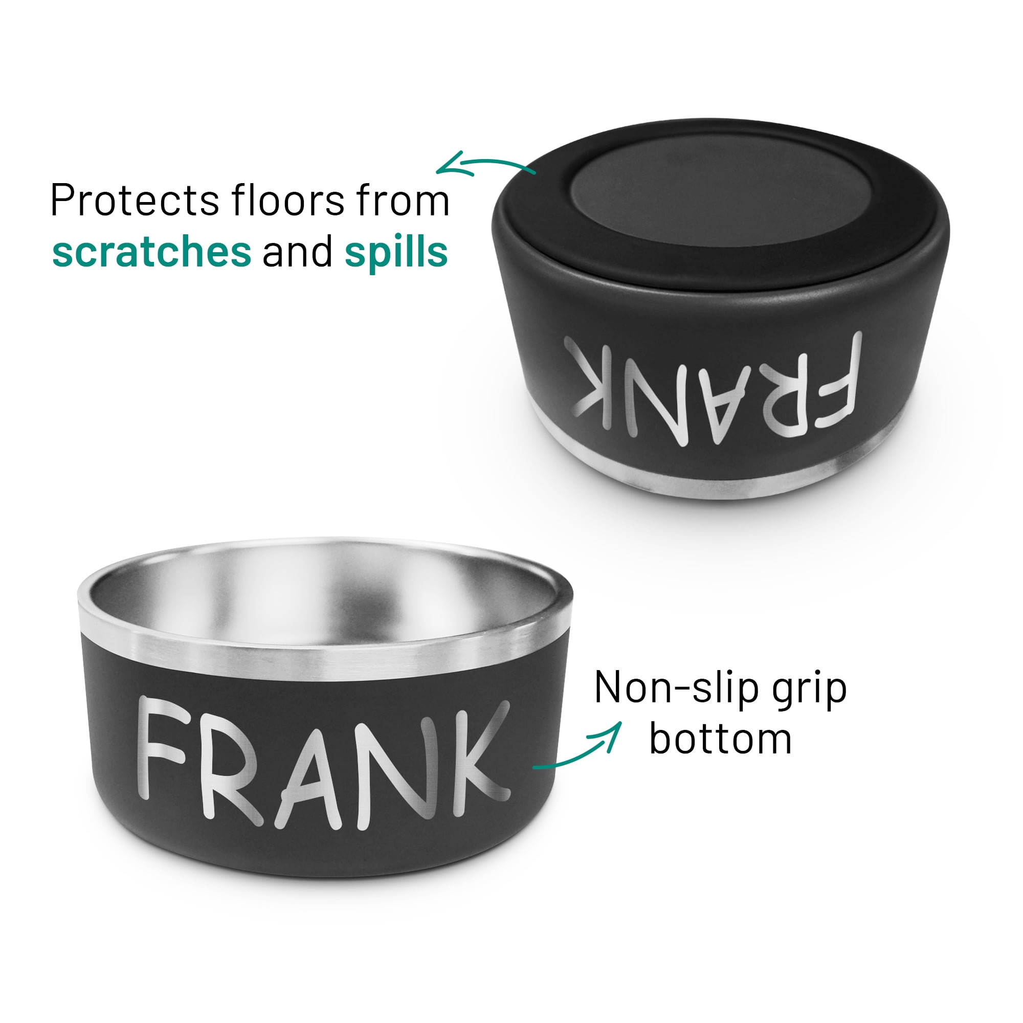 Personalized Large Dog Bowl - Dishwasher Safe - Inside and Outside Engraving - Custom Stainless Steel Non Slip 64 Oz Dog Bowls with Dog's Name, Insulated Dog Dishes, for Food or Water, Double Wall