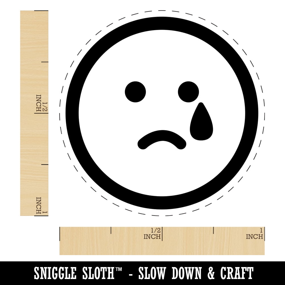 Sad Tear Crying Frown Face Emoticon Self-Inking Rubber Stamp Ink Stamper - Fuchsia Ink - Medium 1 Inch