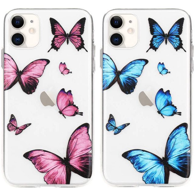 2 Pack Girly Case for iPhone 11 Pro Max Case Cute Butterfly Pattern Design Crystal Clear Girls Women Soft TPU Rubber Shockproof Anti-Scratch Protective Cover for iPhone 11 Pro Max-Blue&Pink