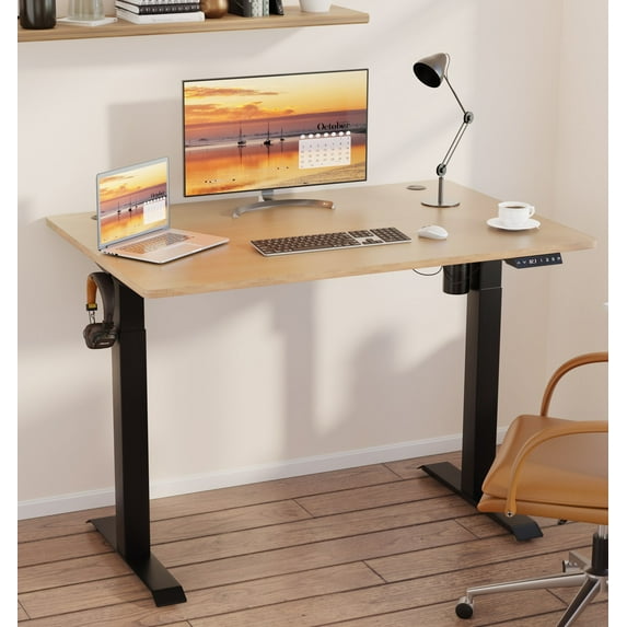 Sobaniilo Electric Height Adjustable Standing Desk W/ Memory Controller, 63" x 24" Finish, Black Frame/Oak Top
