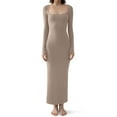 thumbnail image 2 of IDALL Maxi Dresses,Casual Dresses Women's Square Neck Long Sleeve Maxi Dress Soft Ribbed Bodycon Dresses For Women Long Sleeve Dress,Long Dresses,Bodycon Dresses Khaki Dress 2XL, 2 of 5