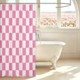 thumbnail image 3 of Manfei Geometric Check Shower Curtain 72Wx72L,Classic Checkered Bathroom Curtain,Pink White, 3 of 5
