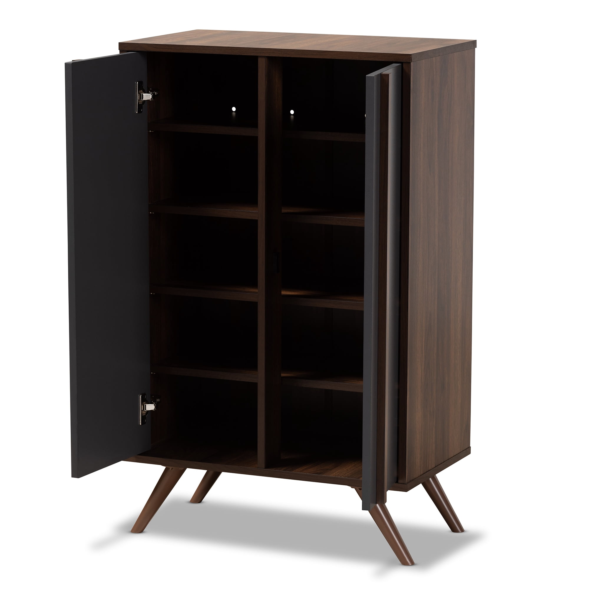 Baxton Studio Contemporary 2-Door Shoe Cabinet, Grey/Walnut, 57.30 lbs