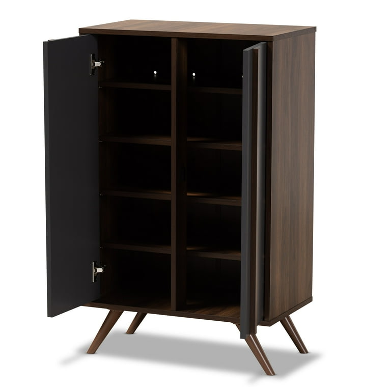 Baxton Studio Naoki Modern and Contemporary Two Tone Grey and Walnut Finished Wood 2 Door Shoe Cabinet Walmart