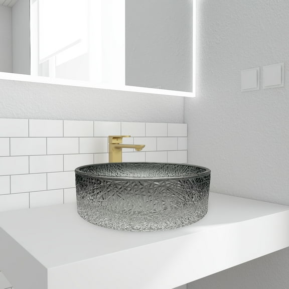 90210 Kitchen and Bath 16" Gradient Black Glass Round Vessel Sink For Bathroom Vanity