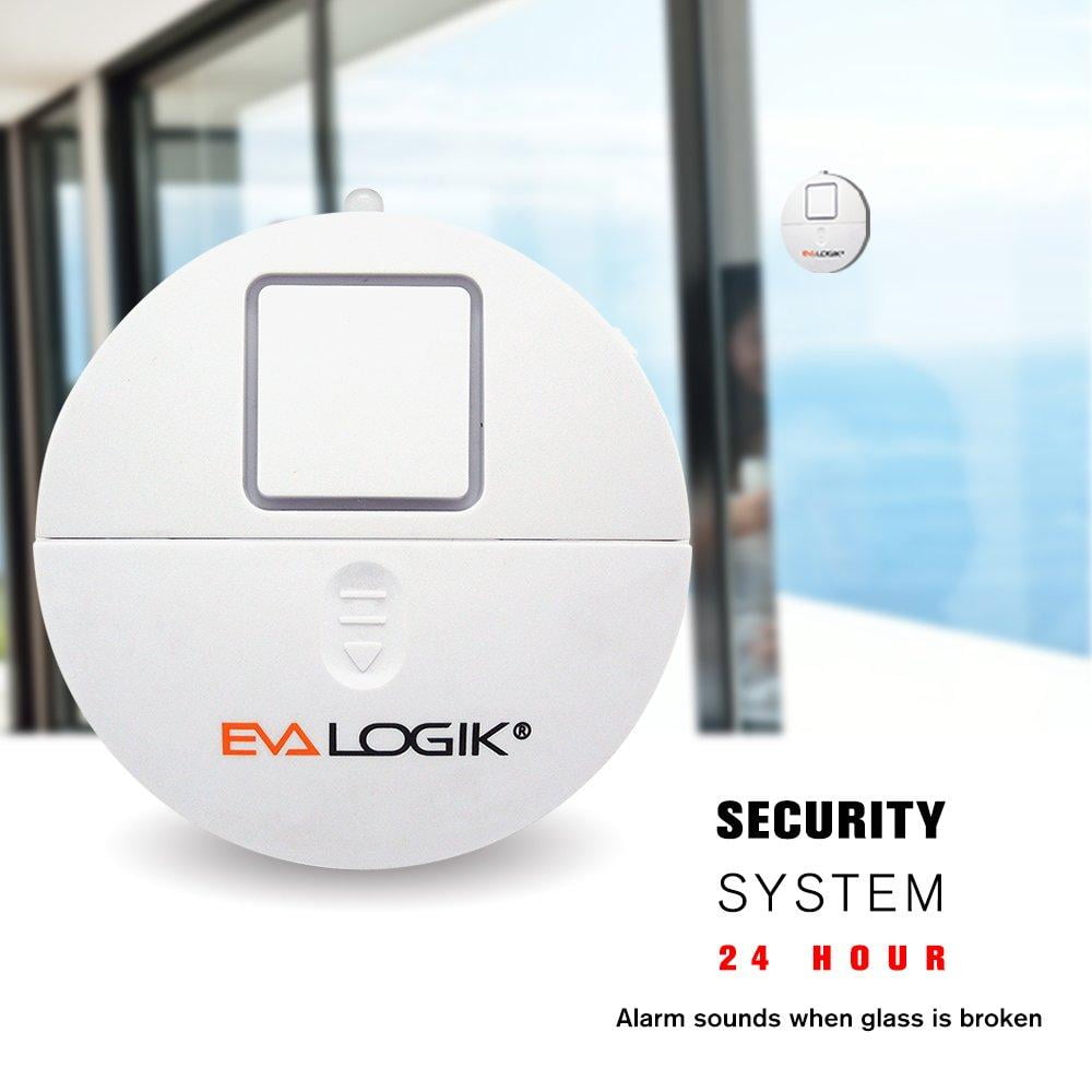 Dorm Room- 4 Pack Glass Break Alarm Perfect for Home Office EVA LOGIK Modern Ultra-Thin Window Alarm with Loud 120dB Alarm and Vibration Sensors Compatible with Virtually Any Window 