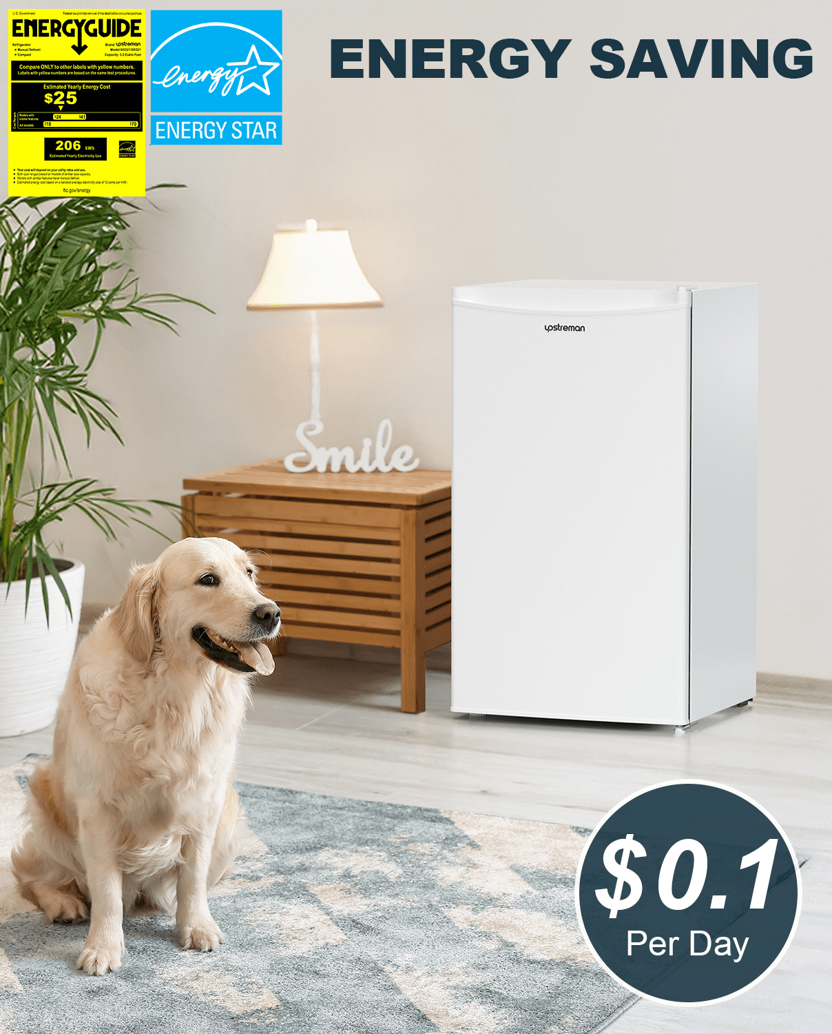 Upstreman Mini refrigerador de 3.2 pies cúbicos con congelador, puerta  individual, termostato ajustable, refrigerador para dormitorio, oficina