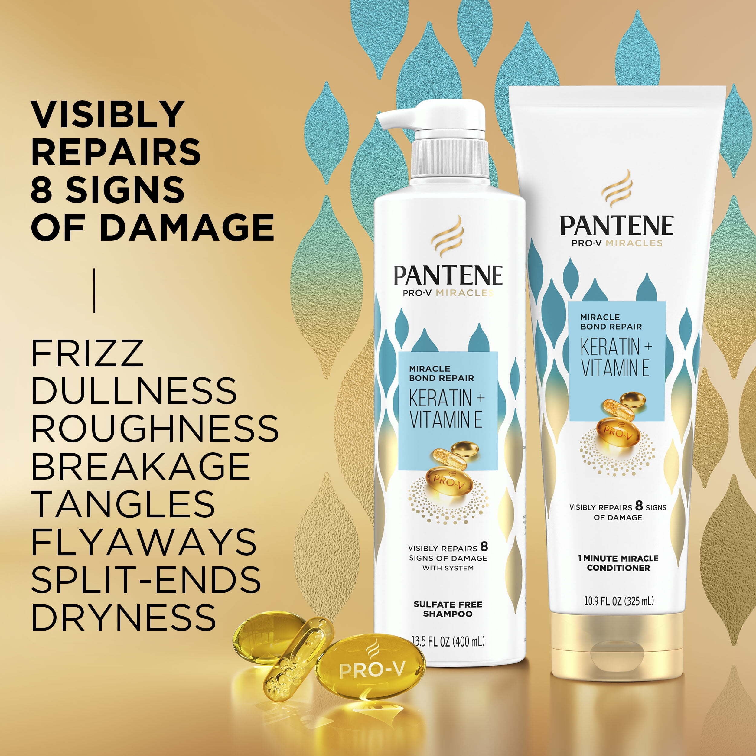Pantene Sulfate-Free Pro-V Miracles Bond Repair Keratin + Vitamin E Shampoo, 13.5oz and Miracle Rescue Deep Repair Conditioner, 8oz