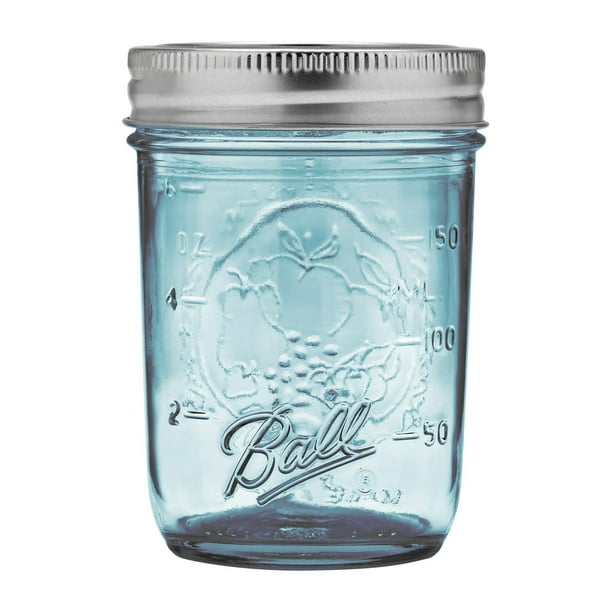 Ball Wide Mouth Collection Elite Blue HalfPint Glass Mason Jars with