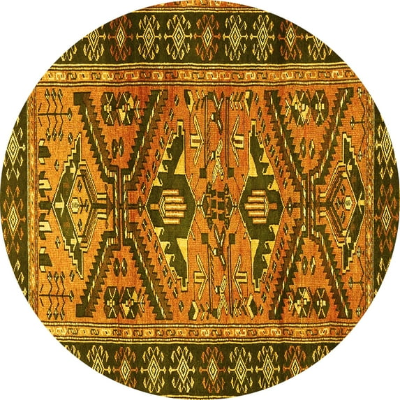 Ahgly Company Machine Washable Indoor Round Persian Yellow Traditional Area Rugs, 4' Round