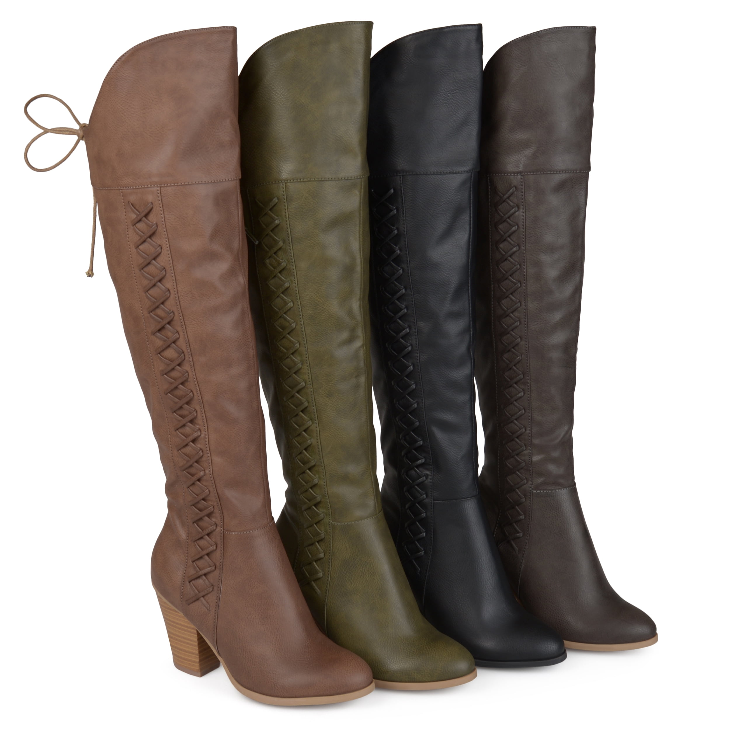 Brinley Co. Wide Calf Distressed Faux Leather Faux Lace-up Over-the-knee Boots (Women's)