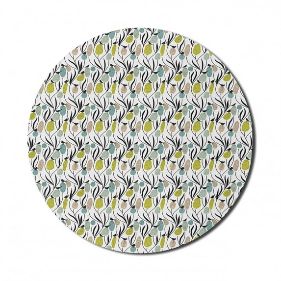 Spring Mouse Pad for Computers, Abstract Botanical Pattern with Bird Silhouettes and Colorful Plants, Round Non-Slip Thick Rubber Modern Mousepad, 8" Round, Charcoal Grey Multicolor, by Ambesonne