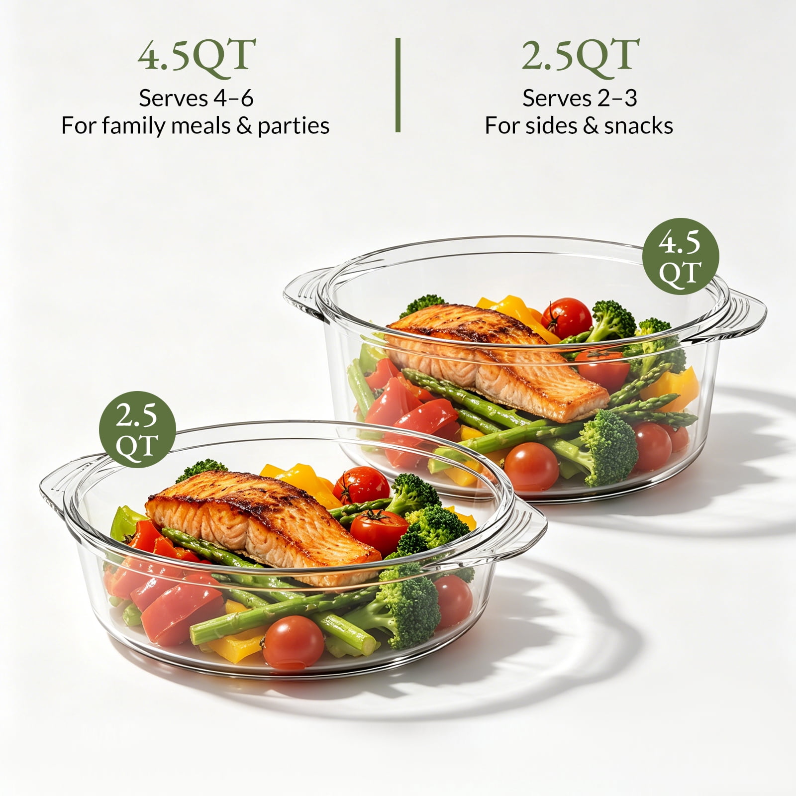 Magnifique Air Fryer with Two Replaceable Glass Pots, 4.5QT & 2.5QT, Oat White Air Crisper with Air Fry, Bake Settings