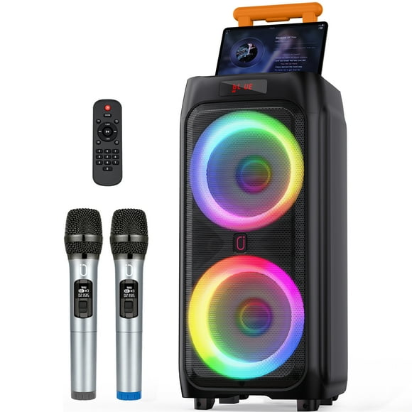JYX Large Bluetooth Speaker, Dual 8'' Subwoofers, Portable Party Speaker with Trolley Bar & Wheels, Remote Control, T9
