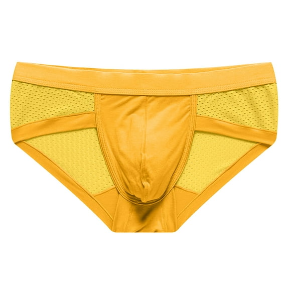 successthop Mens Low Rise Briefs Butt Lifting Comfortable Underwear Lightweight Breathable Solid Underpant Yellow 2XL