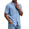 thumbnail image 4 of Cmfcve Mens Short Sleeve Shirts Classic Lapel Collared Button Down Shirts Dressy Casual Summer Tops with Chest Pockets, 4 of 8