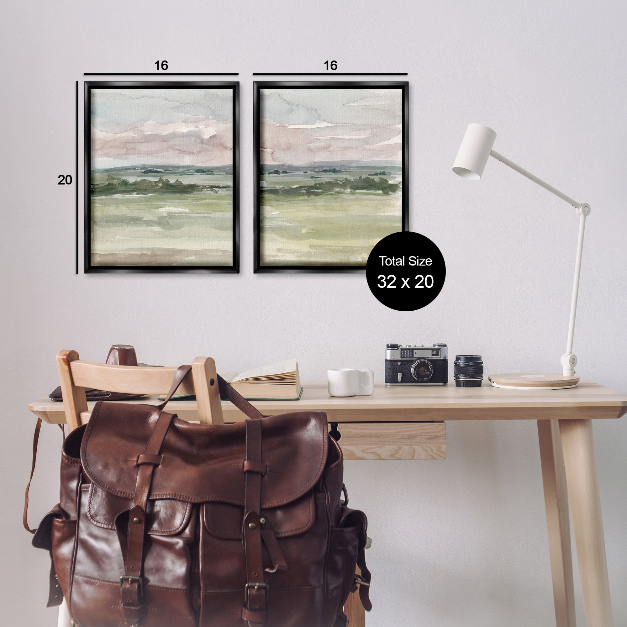 Stupell Industries Rural Landscape Watercolors Landscape Painting Black Floater Framed Canvas Art Print Wall Art, 17 x 21, Set of 2